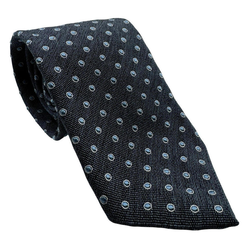Altea Silk Cotton Blend Neck Tie Polka Dot Blue 3.25" x 62"